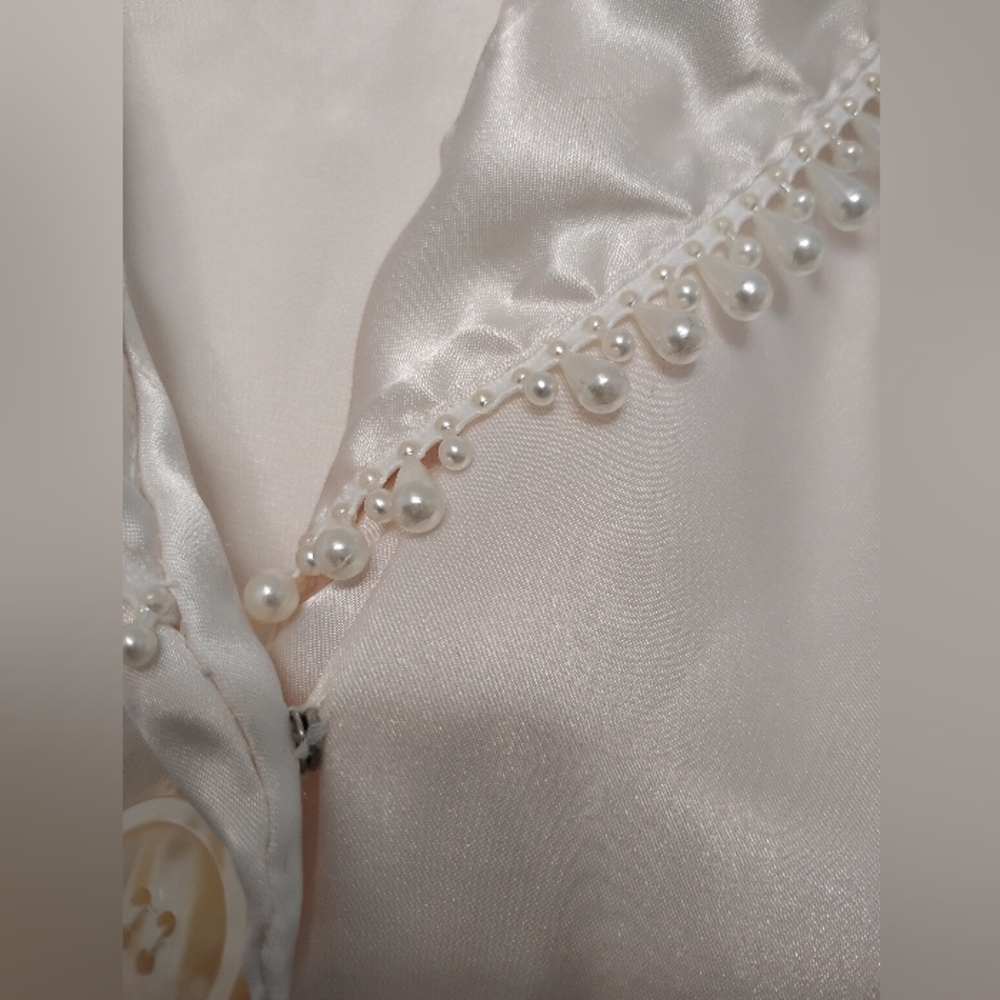 Vintage Nicola Satin Button Up Bead Shawl Collar Sheer Long Sleeve - Picture 3 of 5